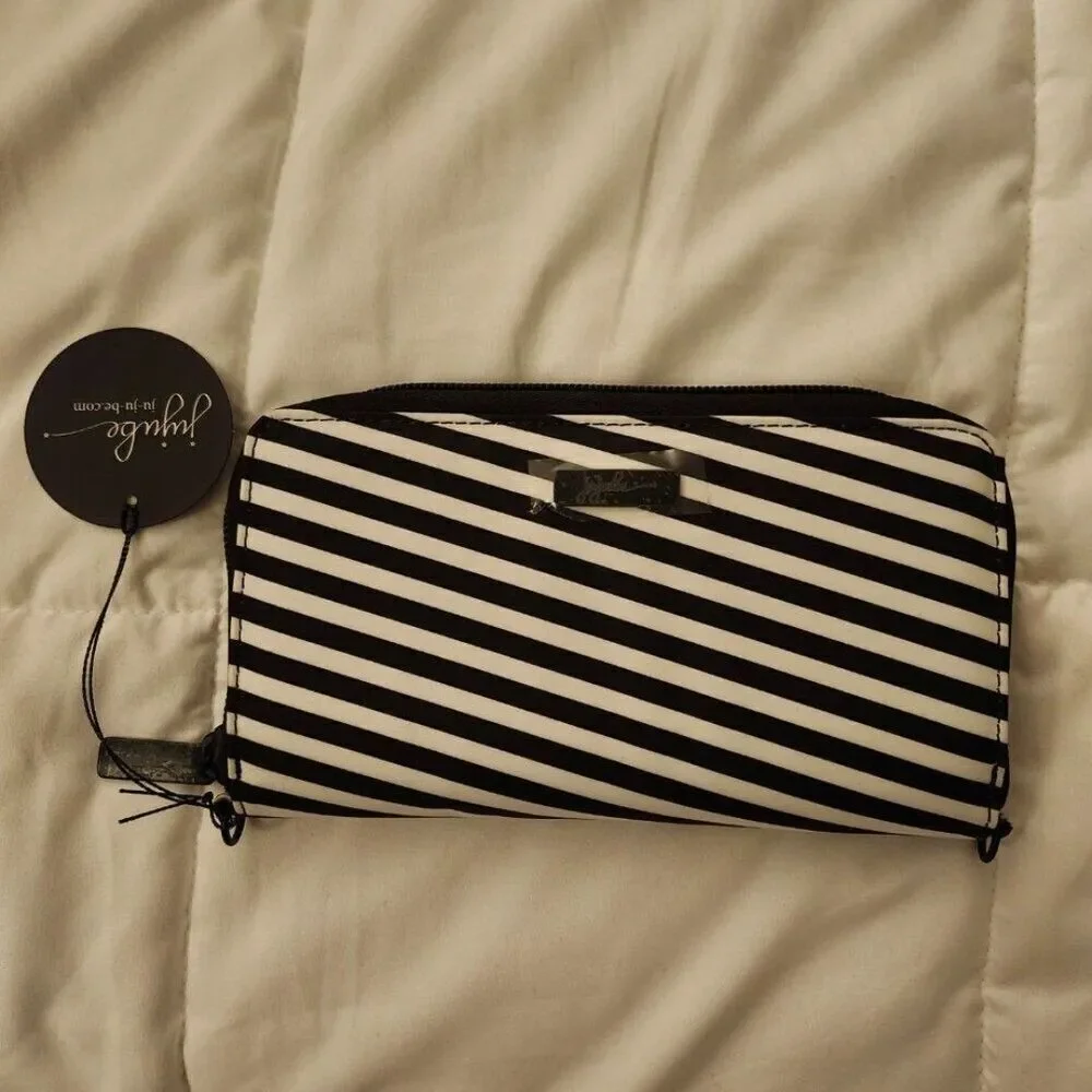 JuJuBe Black Magic Wallet Be Spendy B&W Striped Floral Lining Black Beauty Onxy